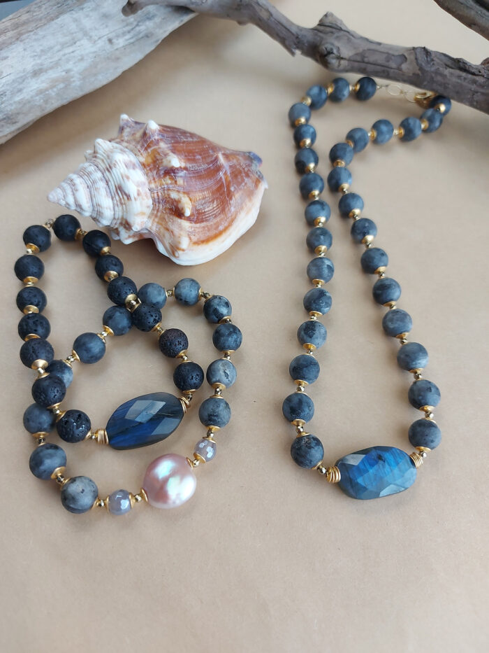 Labradorite and black labradorite beads necklace