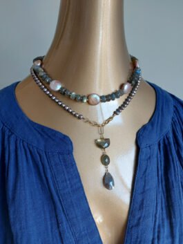 Coin Pearls, Labradorite Neckace – N 3081