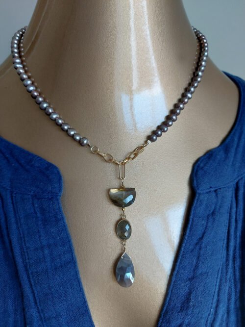 Silverlite, Labradorite, Pearls Necklace – N 3083