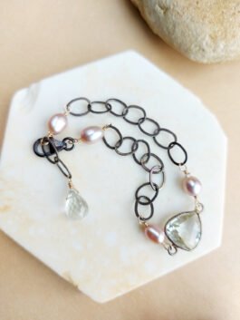 Green Amethyst and Pearls Bracelet – B 1330