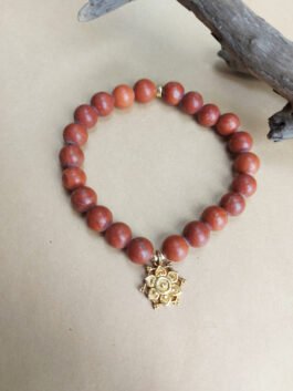 Lotus on Red Jasper beaded bracelet B- 1334