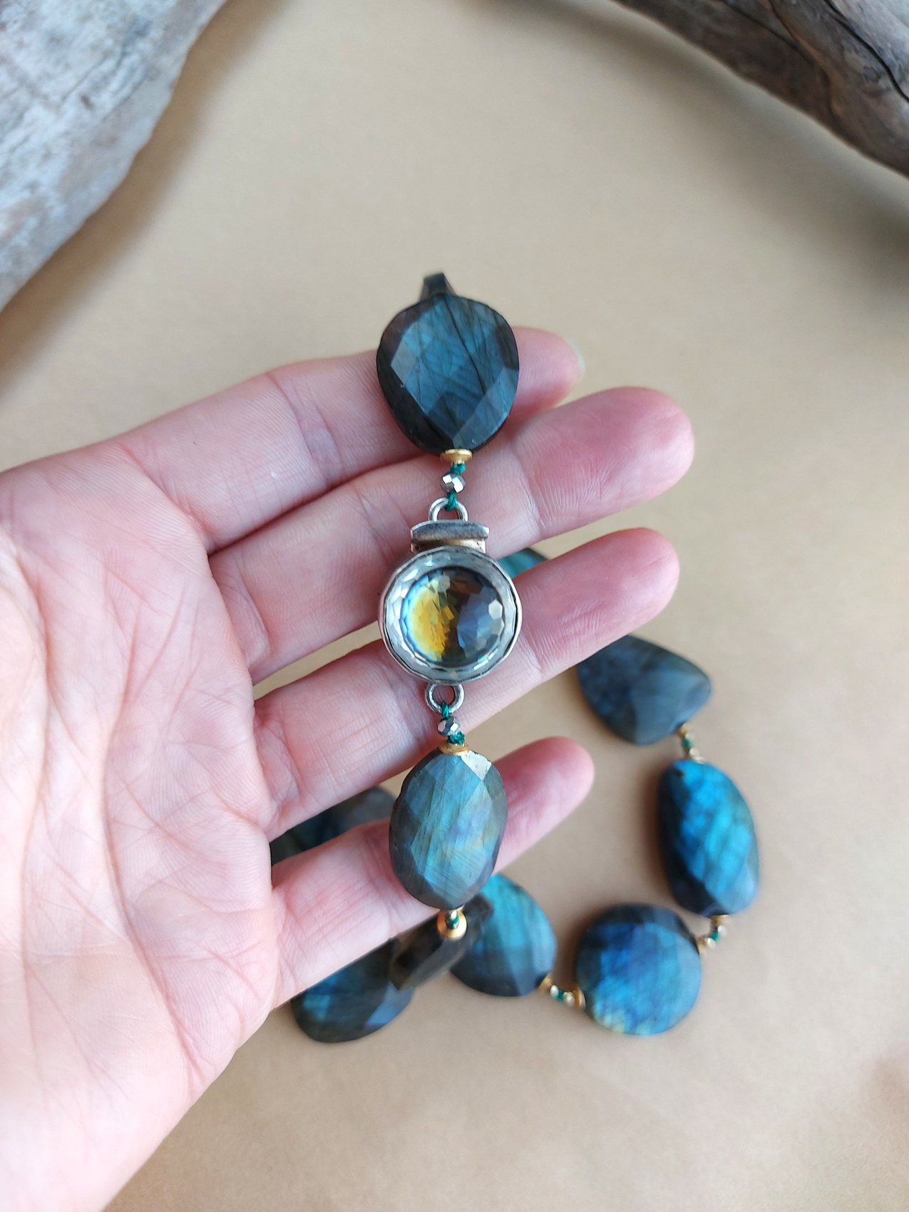 Labradorite Necklace with Swarovski Clasp - N 4047 - Image 3