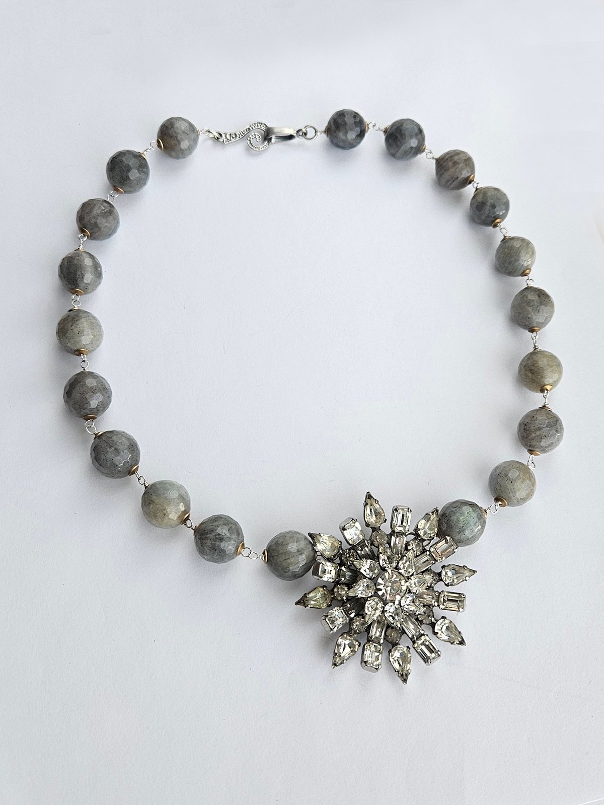 Vintage rhinestones pendant, Labradorite necklace - Image 5