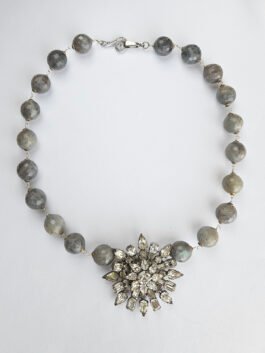 Vintage rhinestones pendant, Labradorite necklace