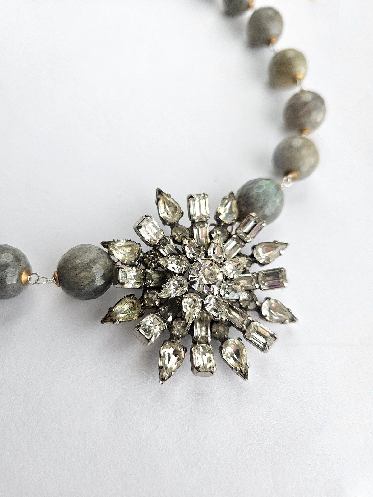 Vintage rhinestones pendant, Labradorite necklace - Image 3