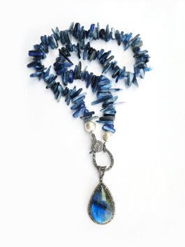Labradorite with Diamonds on Kyanite necklace