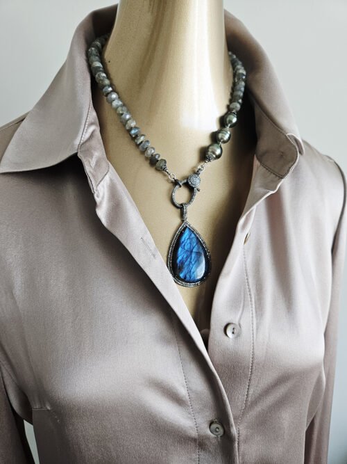 Labradorite with Diamonds and Tahitian Pearls necklace