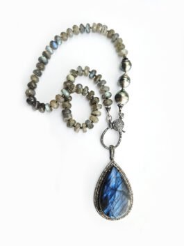 Labradorite with Diamonds and Tahitian Pearls necklace