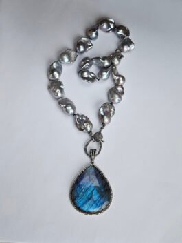 Labradorite in Diamonds and Baroque Pearls