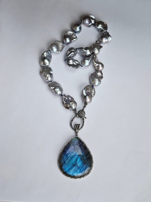 Labradorite in Diamonds and Baroque Pearls