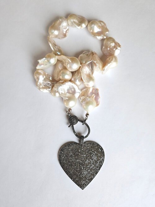 Diamond Heart on Baroque Pearls