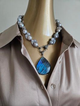 Labradorite in Diamonds and Baroque Pearls