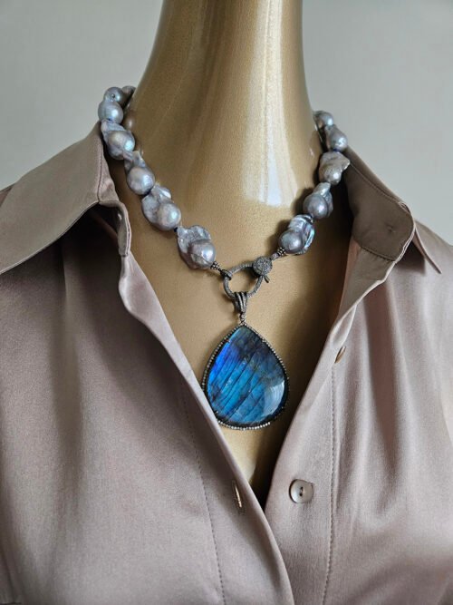 Labradorite in Diamonds and Baroque Pearls