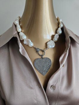 Diamond Heart on Baroque Pearls