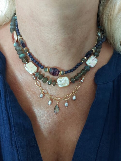 Keshi Pearls, Labradorite Necklace – N 3078