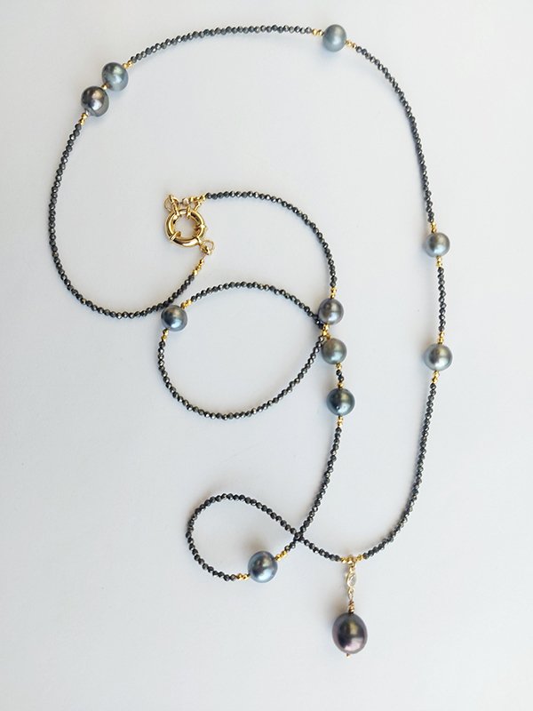 Tahitian Pearls and Pyrite necklace - N 4018 - Image 7
