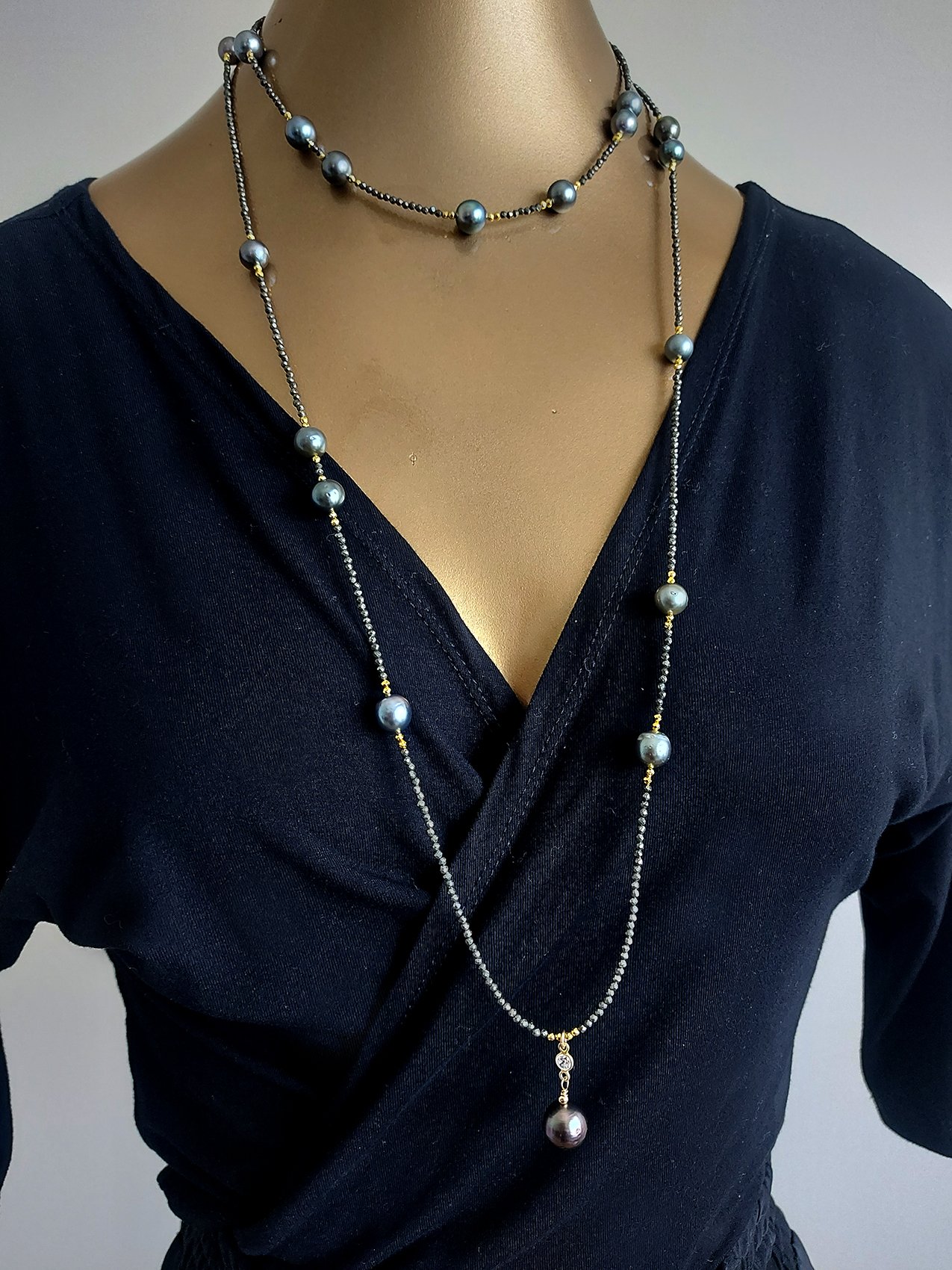 Tahitian Pearls and Pyrite necklace - N 4018 - Image 2