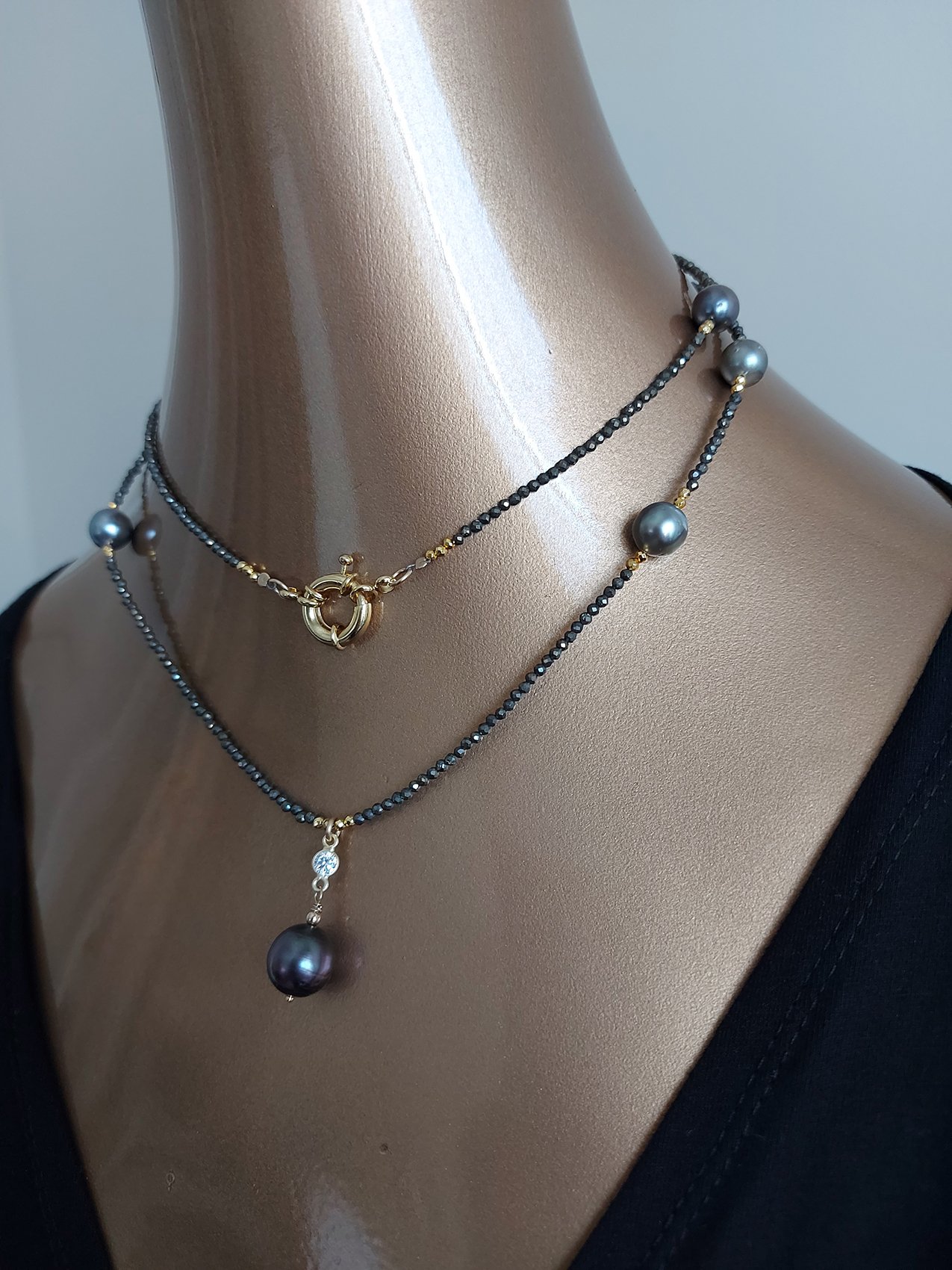 Tahitian Pearls and Pyrite necklace - N 4018 - Image 5