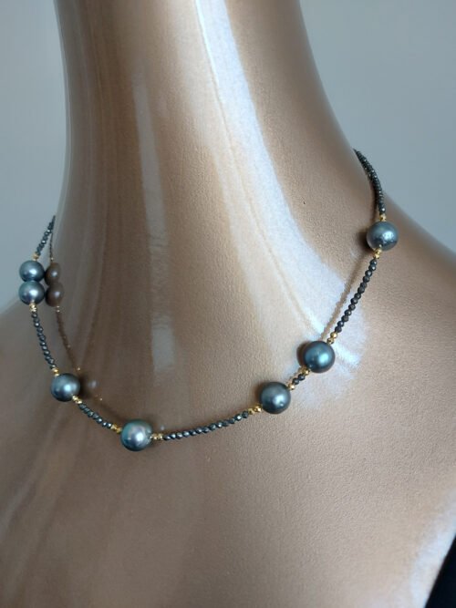 Tahitian Pearl and Pyrite necklace – N 4017