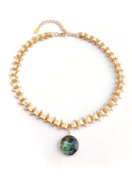 Labradorite Disc on Gold tone chain – N 1628