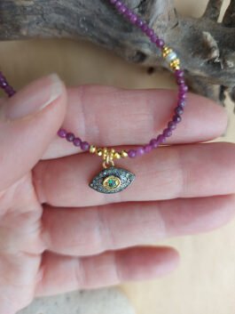 Evil Eye diamond Emerald Ruby necklace – N 4068