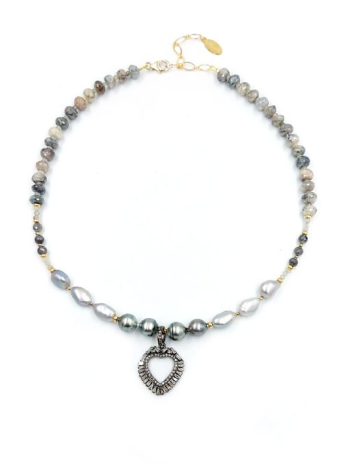 Baguette Diamonds Heart, Tahitian Pearls and Silverlite – N 2597