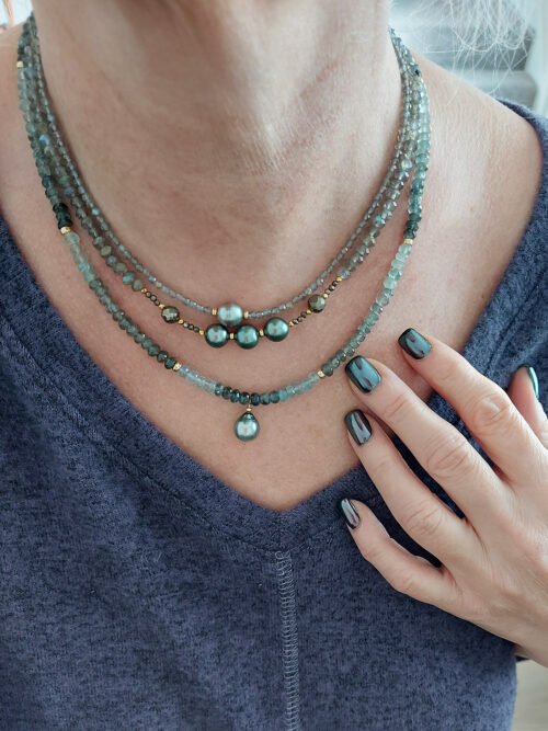 Tahitian Pearls, Pyrite and Labradorite – N 2832