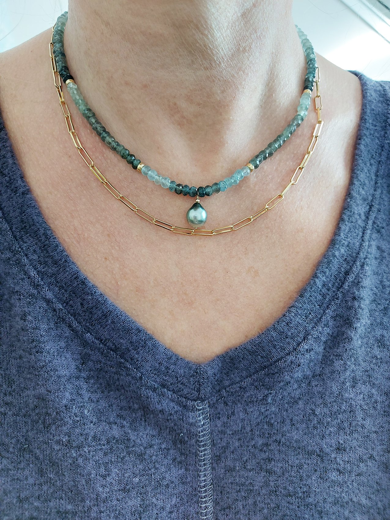 Tahitian Pearl and Moss Aquamarine - N 2820 - Image 4