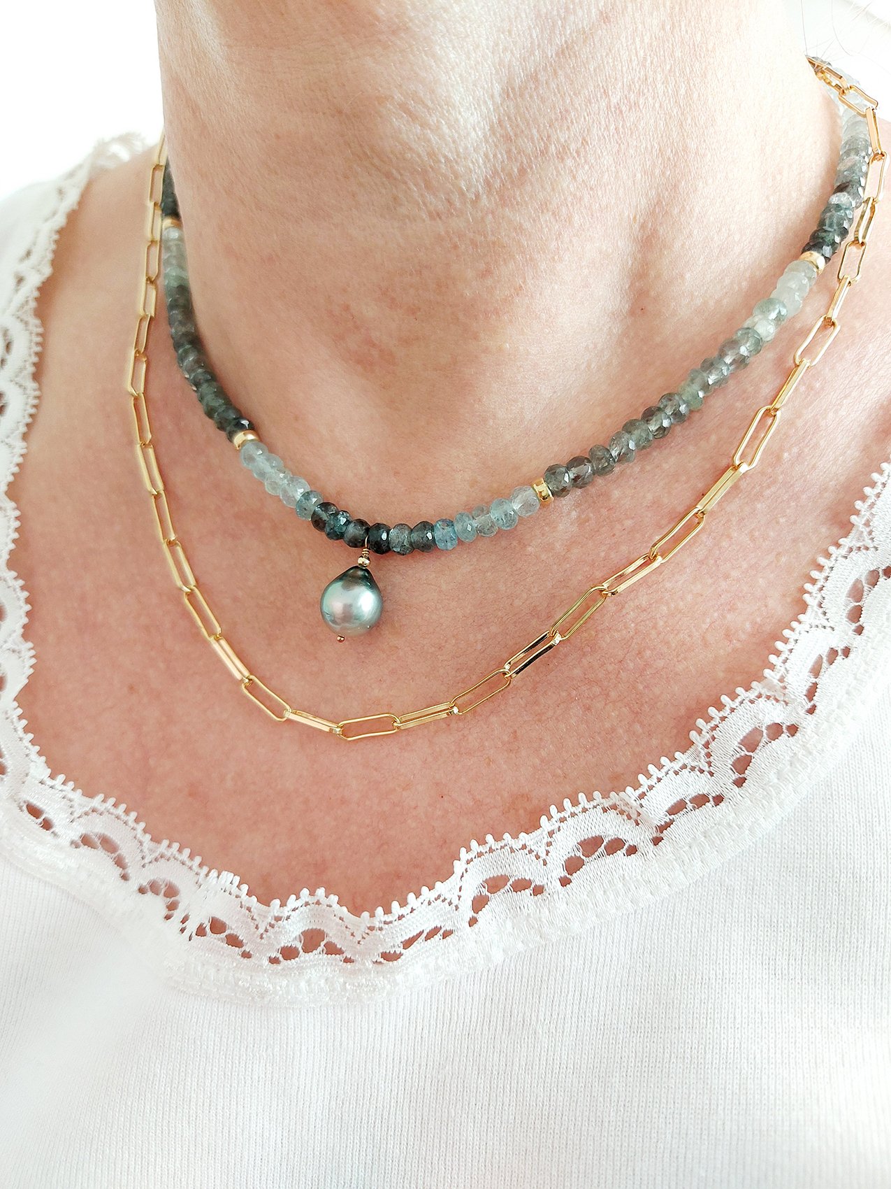 Tahitian Pearl and Moss Aquamarine - N 2820 - Image 2