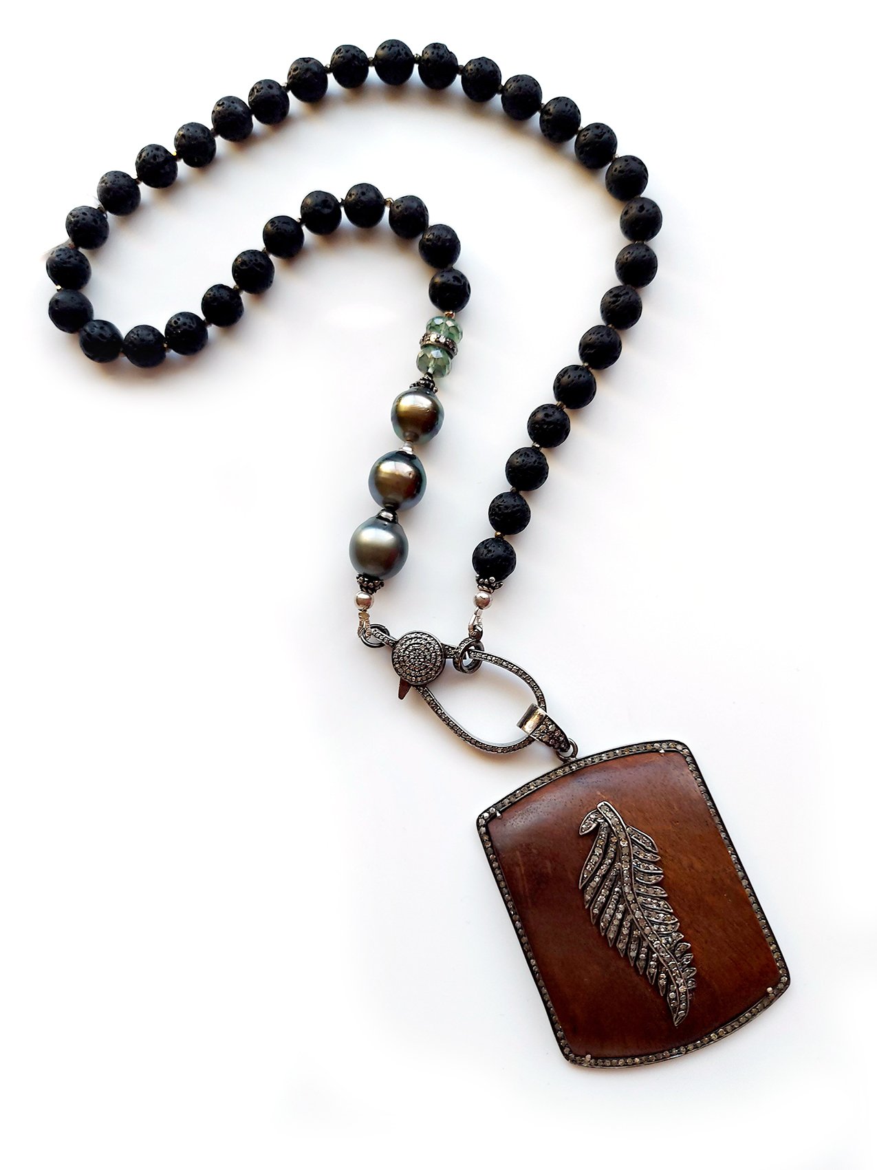 Diamond Feather on wood and Tahitian Pearls N 2855 - Image 3