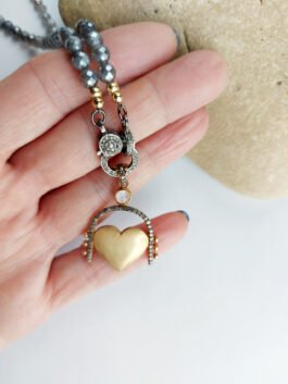 Brushed Heart with Diamonds and Opal – N 2902