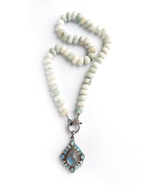 Labradorite and Diamonds pendant and Calcite Chain