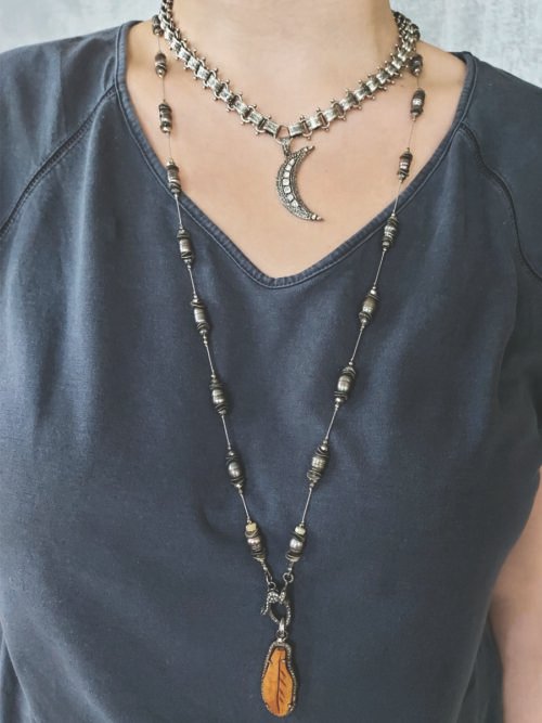 Diamond Half Moon Necklace on Antique Styled Chain – NE 2152
