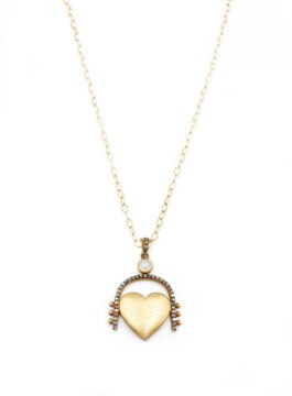 Gold Brushed Heart and Pave Diamond Horse shoe – NE 2246
