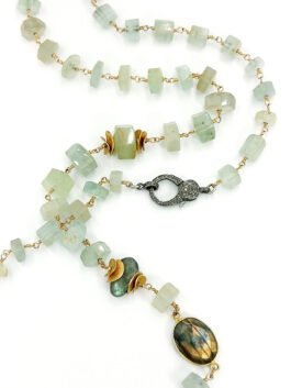 Aquamarine, Labradorite and Pave Diamond Clasp – NE OK 2172