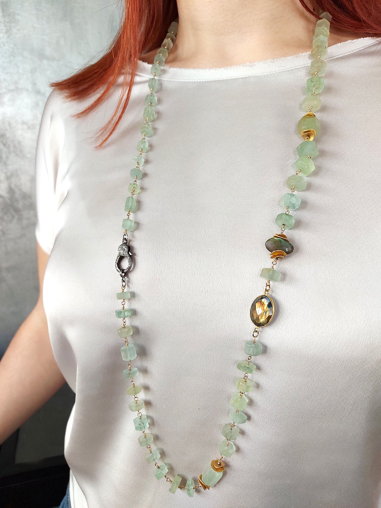 Aquamarine, Labradorite and Pave Diamond Clasp - NE OK 2172 - Image 7