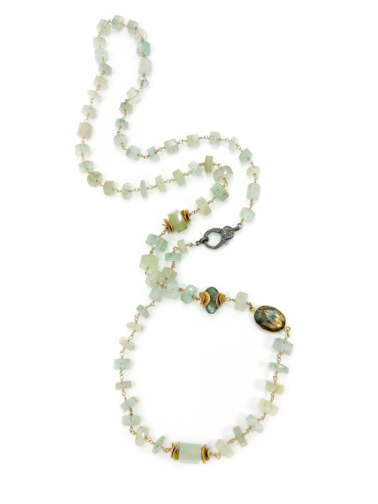 Aquamarine, Labradorite and Pave Diamond Clasp - NE OK 2172 - Image 6