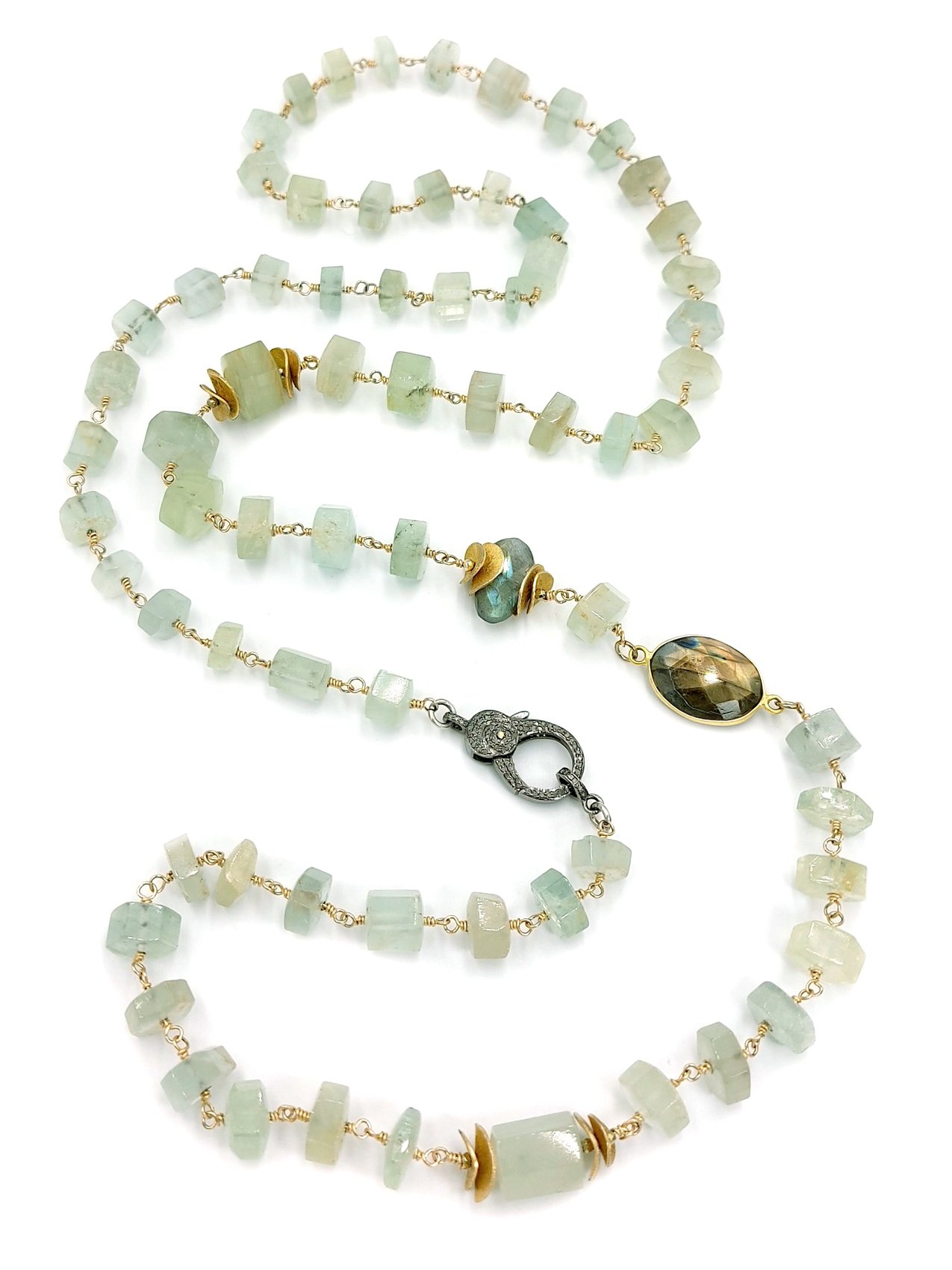 Aquamarine, Labradorite and Pave Diamond Clasp - NE OK 2172