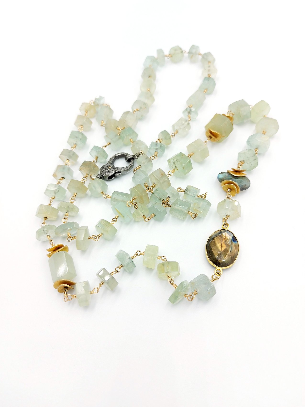 Aquamarine, Labradorite and Pave Diamond Clasp - NE OK 2172 - Image 3