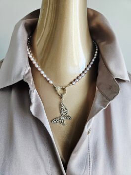 Baguette diamonds Butterfly and Pearls