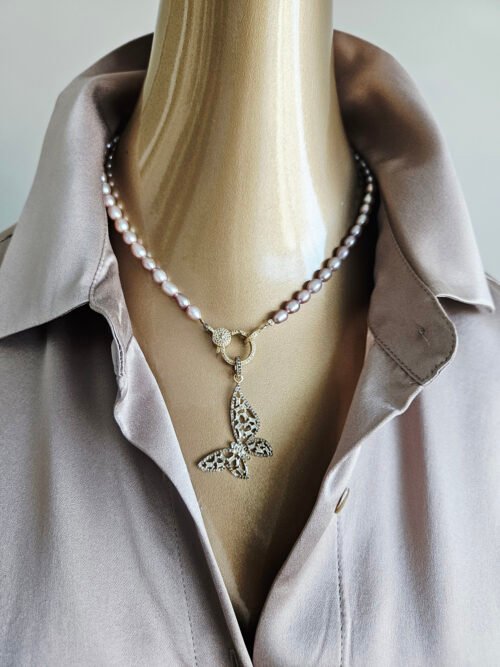 Baguette diamonds Butterfly and Pearls