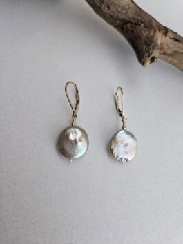 Grey Coin Pearl Earrings