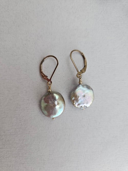 Grey Coin Pearl Earrings