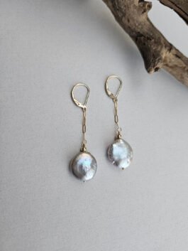Grey Coin Pearls Earrings