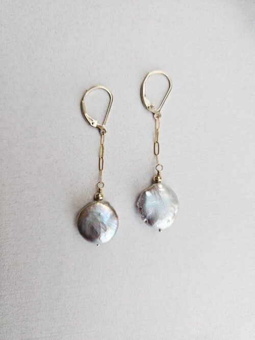 Grey Coin Pearls Earrings