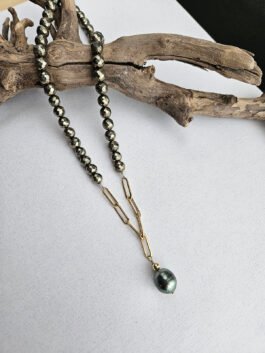 Tahitian Pearl and Pyrite necklace