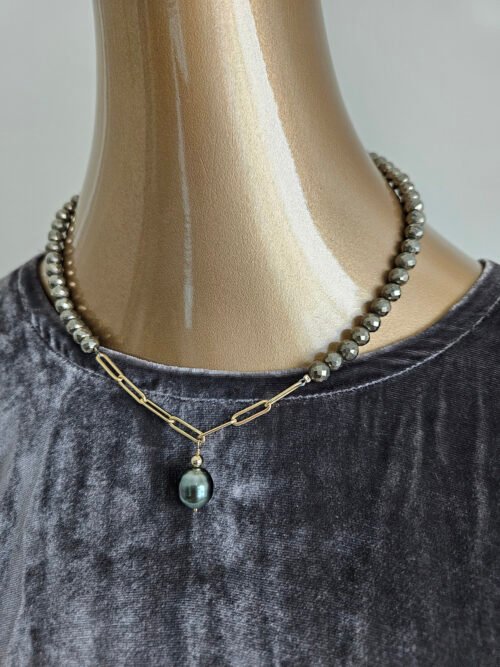 Tahitian Pearl and Pyrite necklace