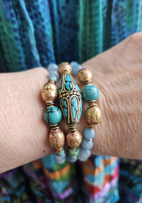 Turquoise and Aquamarine Boho Bracelet – B 1366