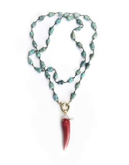 Coral & Turquoise on Silk Necklace