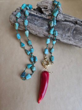 Coral & Turquoise on Silk Necklace